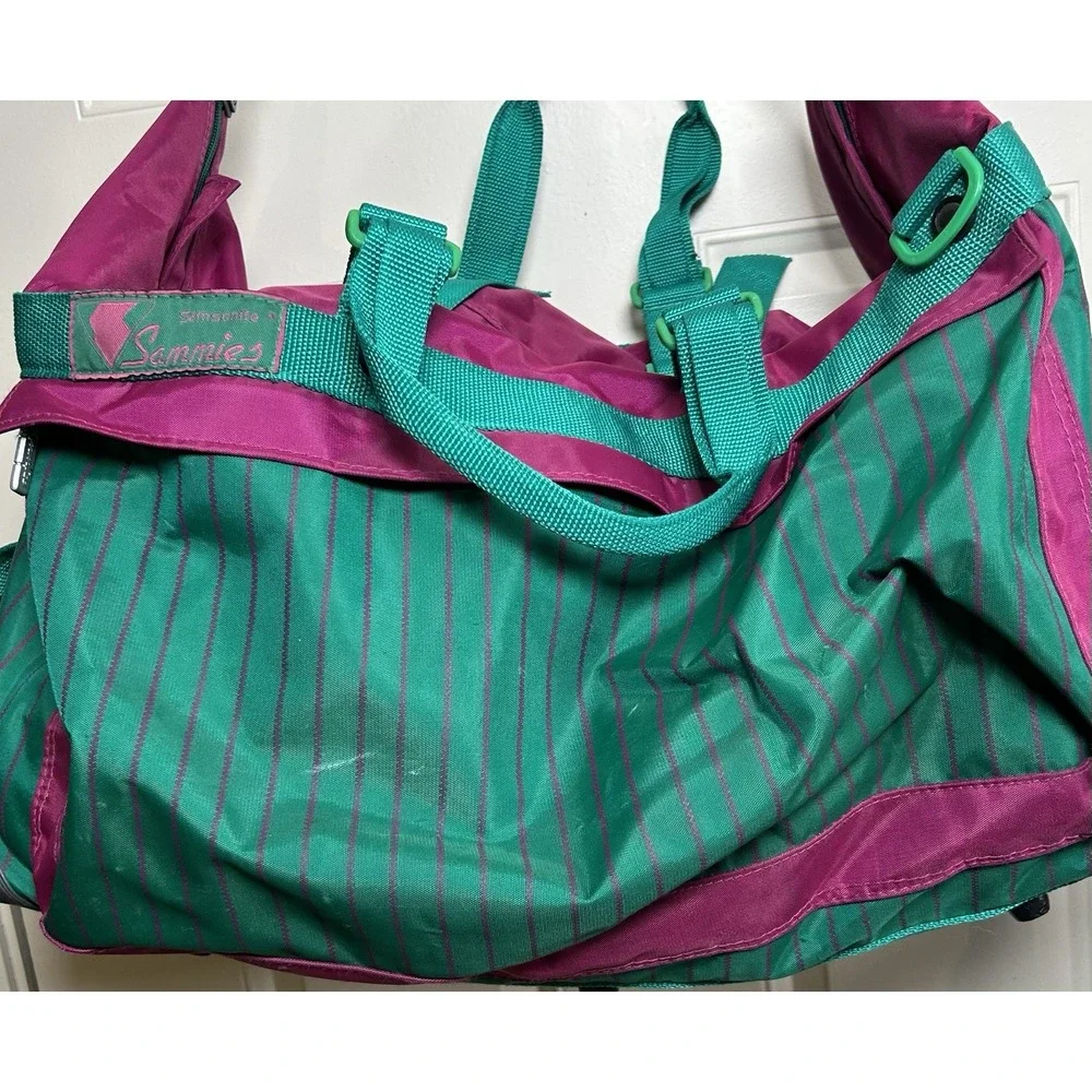 VTG 1991 Samsonite Sammies Luggage Duffle Bag‎ Teal Green Pink Striped